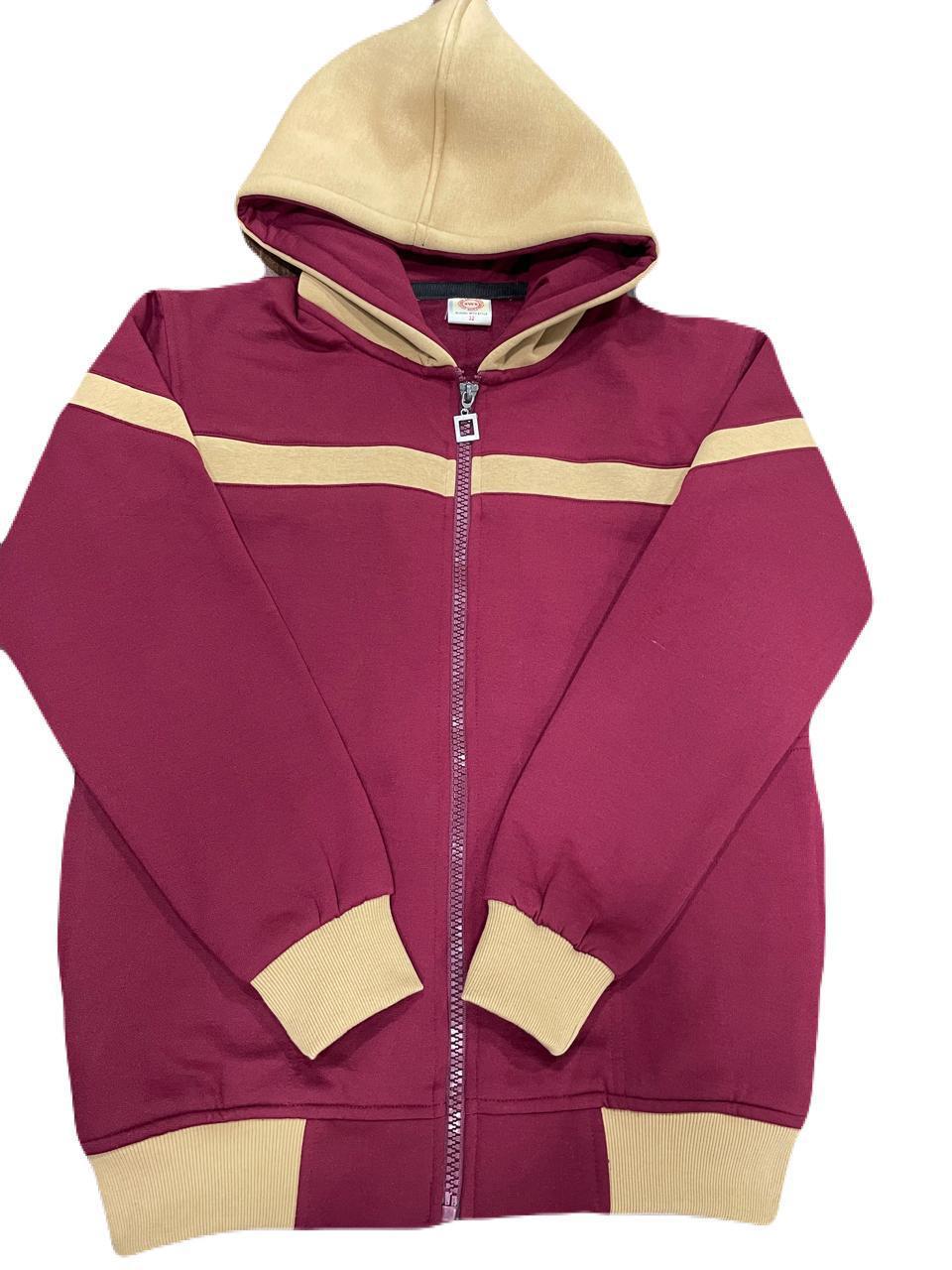 Burgundy Hoodie Jacket with Beige Stripes