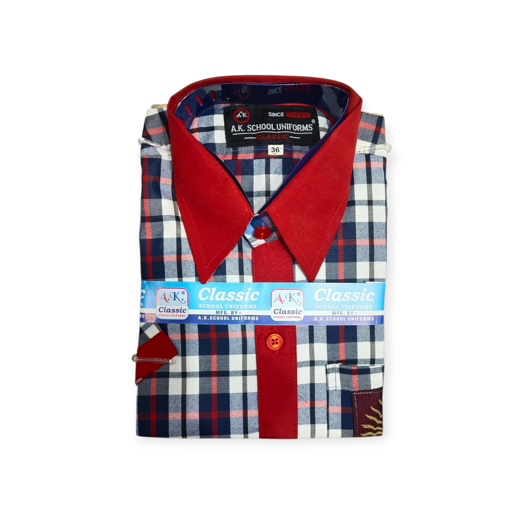 Red & Black Check Shirt with Contrast Collar