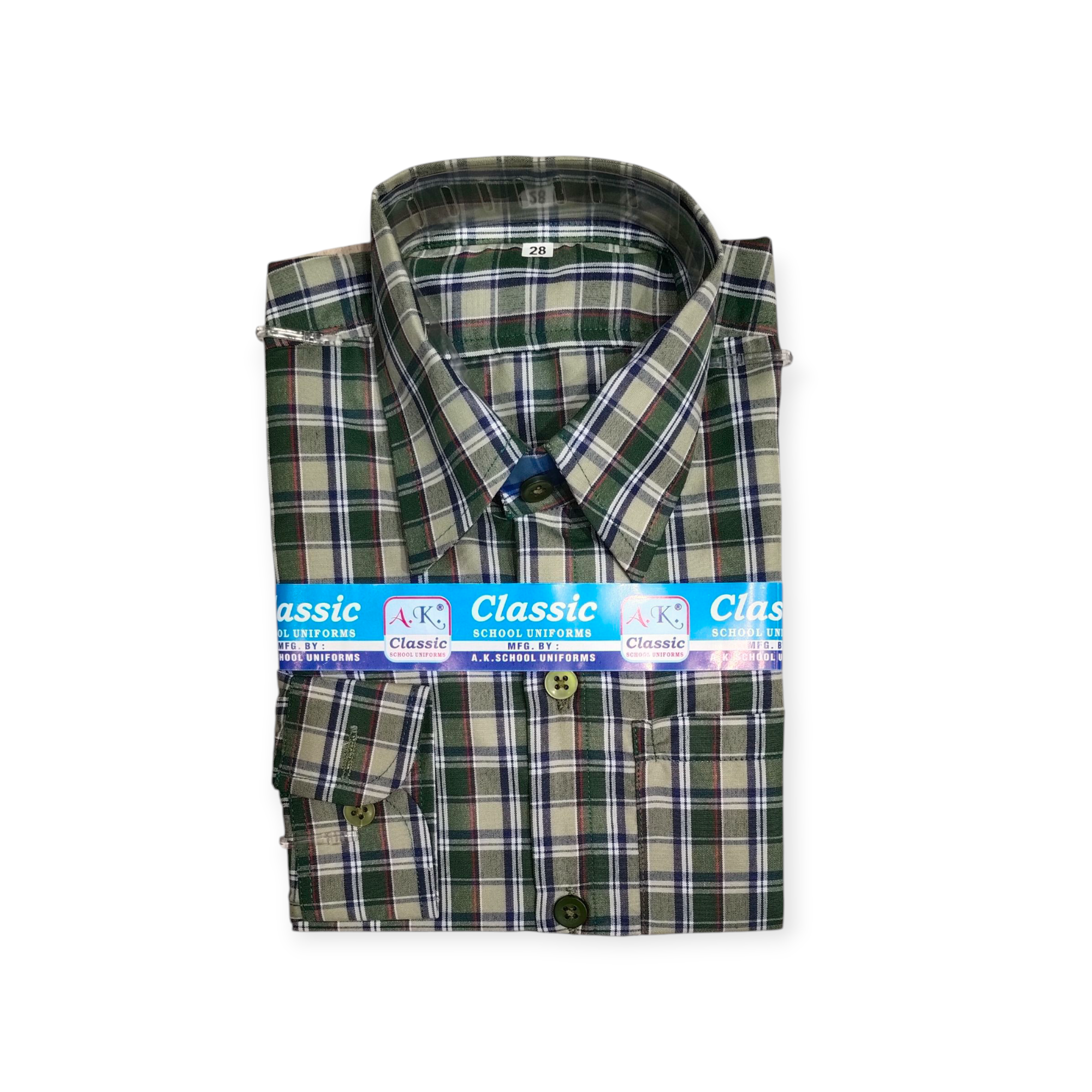 Green & Black Check Half-Sleeve School Shirt